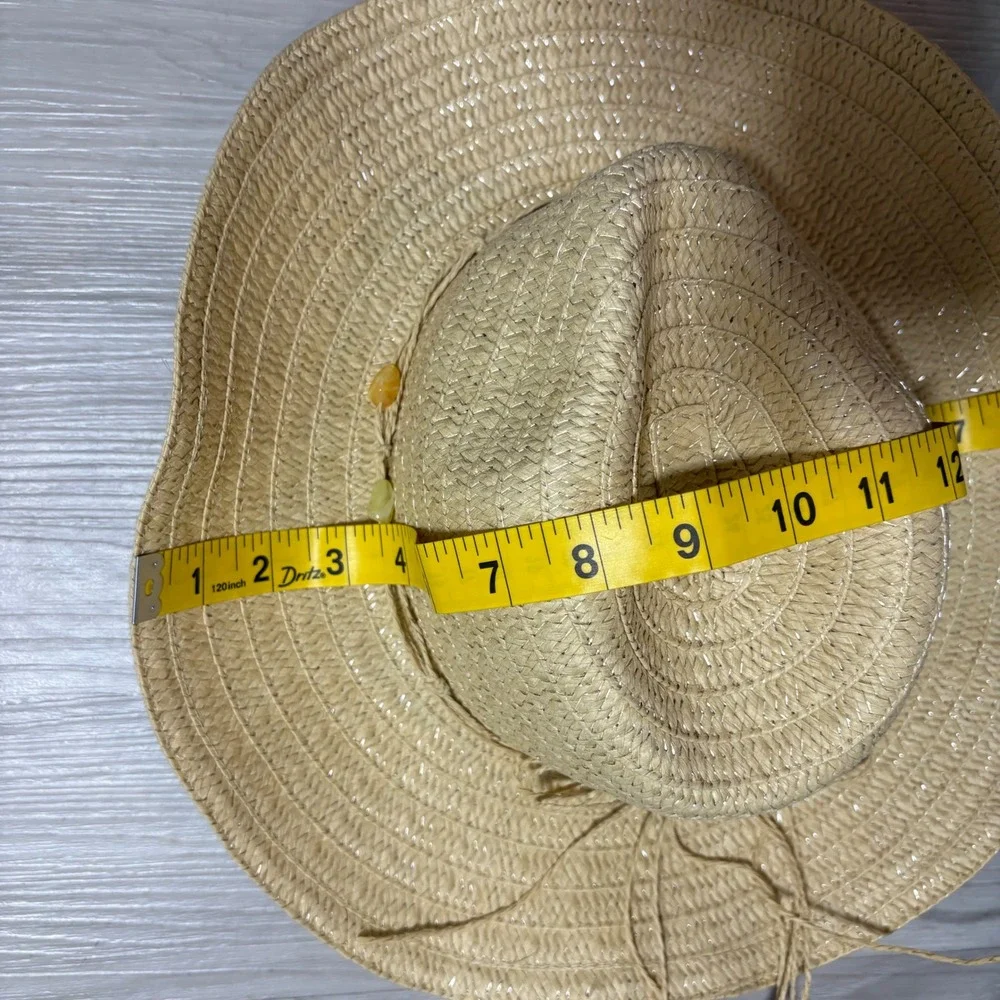 White Mountain Hat Womens Tan Straw Cowboy Hat Beaded Western Sun Hat OS